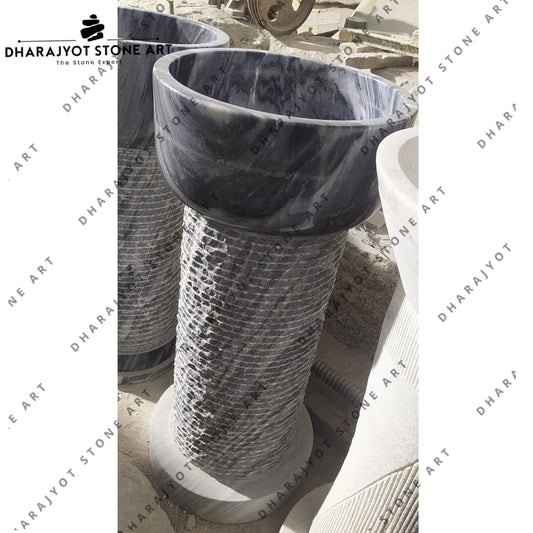 Natural Stone Pedestal Sink Black Marble Free Standing Basin