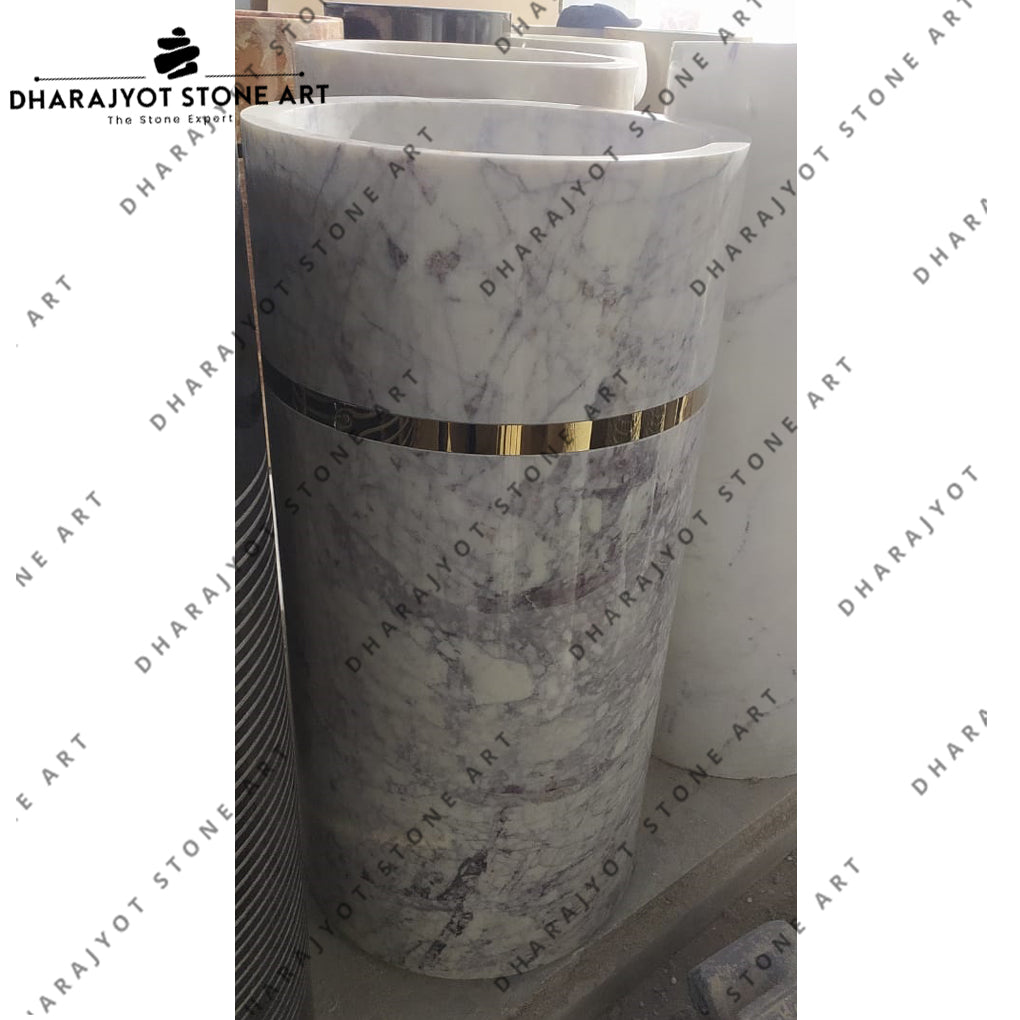 Professional Natural Stone Carrara White Marble Pedestal Washbasin