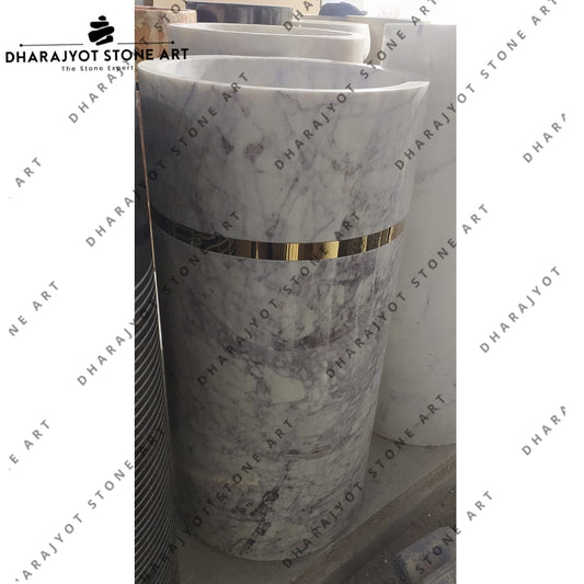 Professional Natural Stone Carrara White Marble Pedestal Washbasin