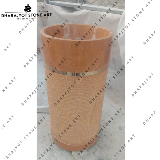 Natural Red Stone Marble Pedestal Wash Basin