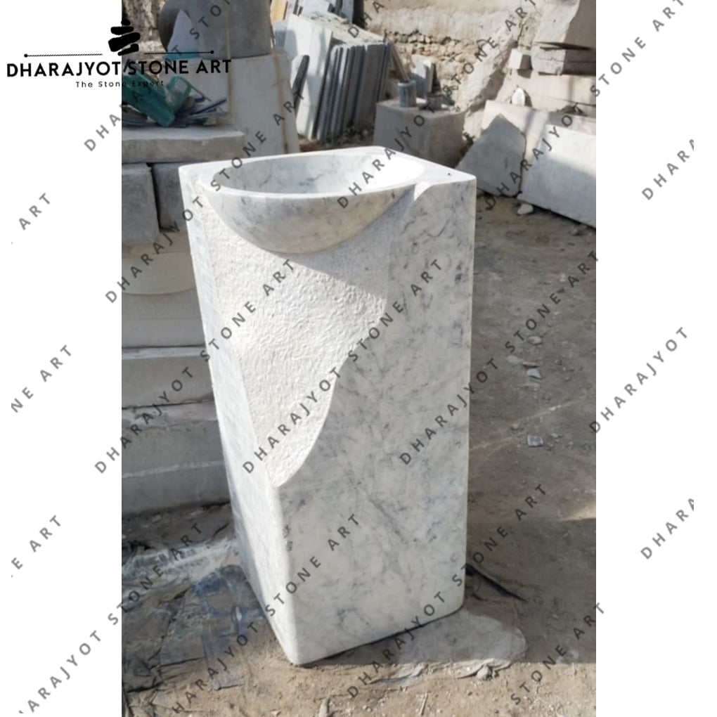 Luxury Pedestal Calcutta White Marble Natural Finish Basin