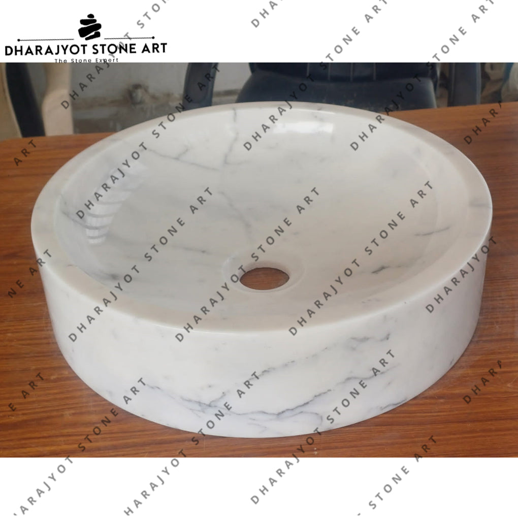 European Style Round White Marble Washbasin