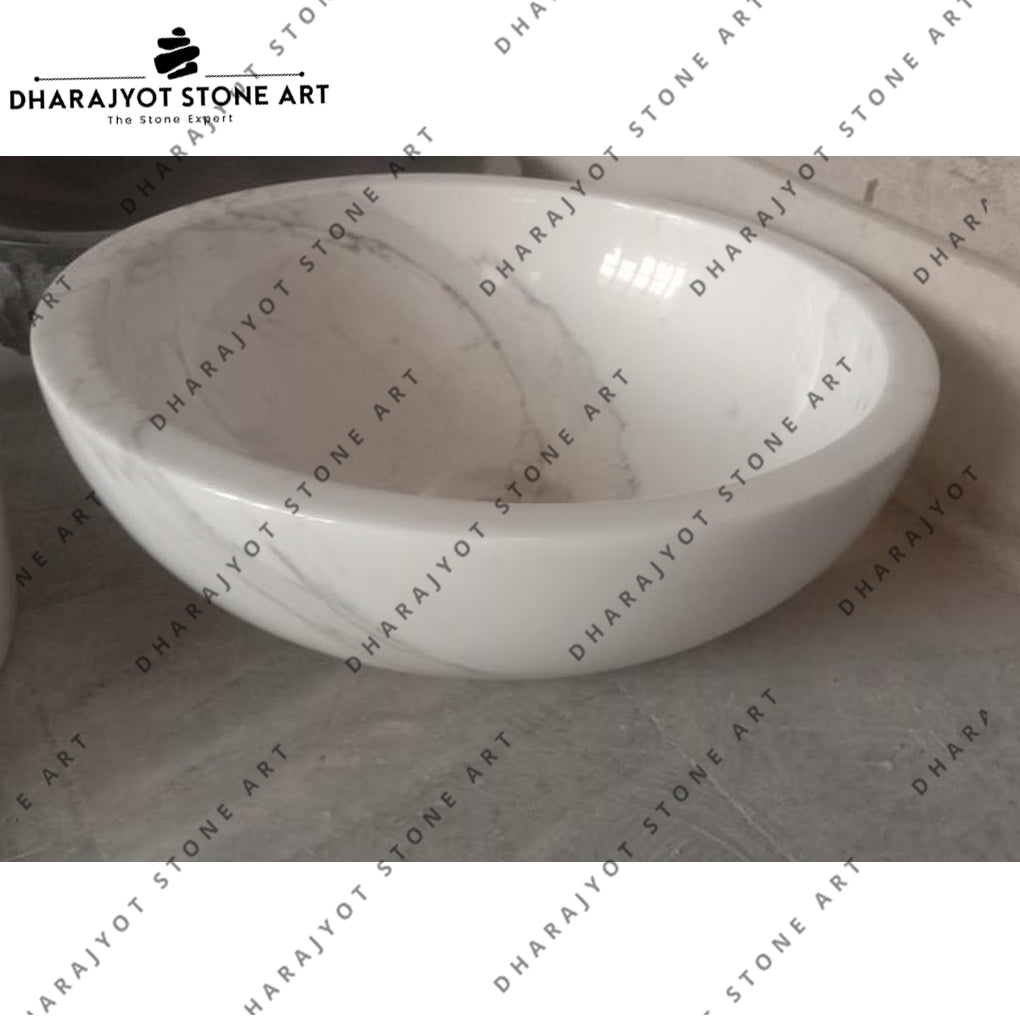 Natural Stone polished Greece White Marble Round Washbasin