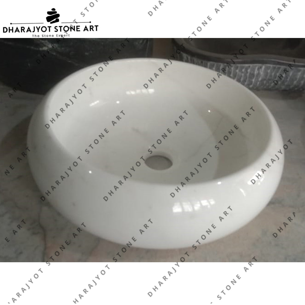 Classic Design Round White Marble Countertop Washbasin