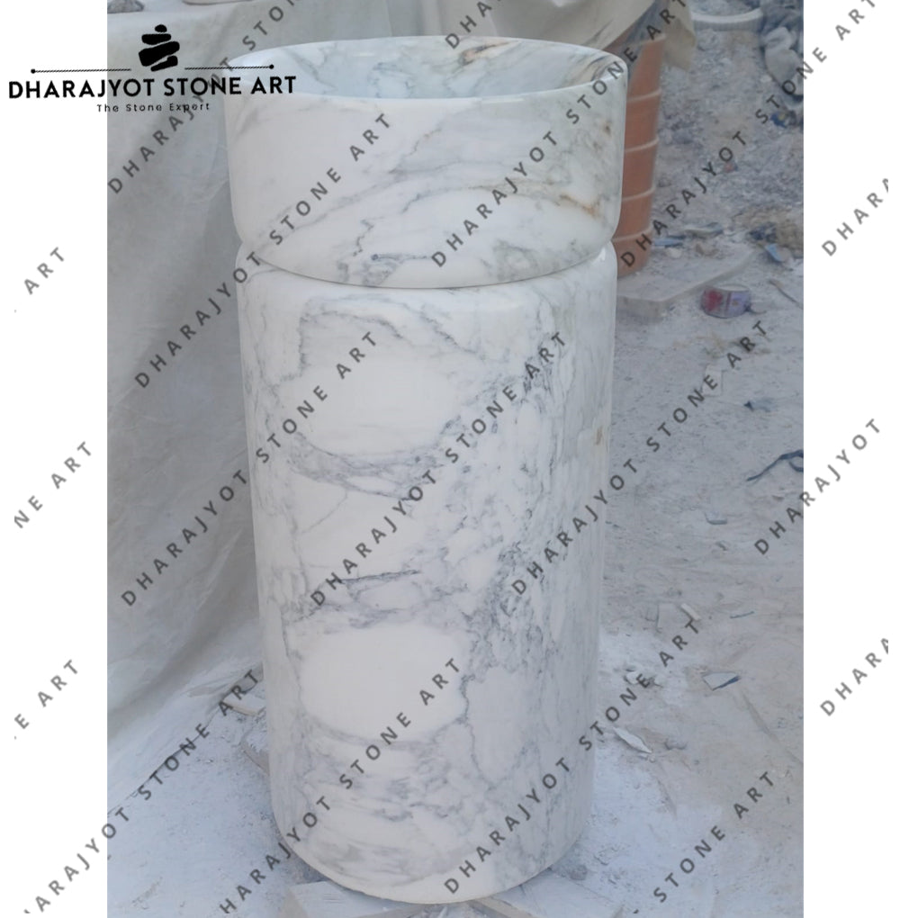 Free Standing White Marble Unique Pedestal Washbasin