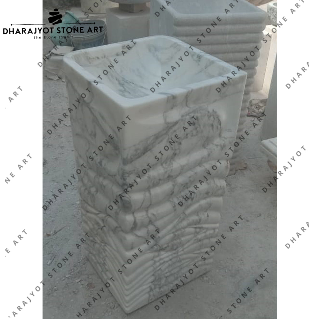 Design for Home White Marble Pedestal Marble Sink