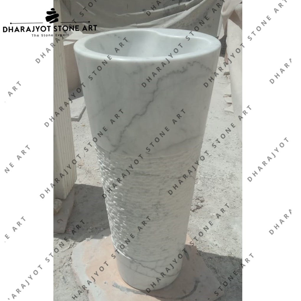 Customized Design Free Standing Finish Round White Marble Basin