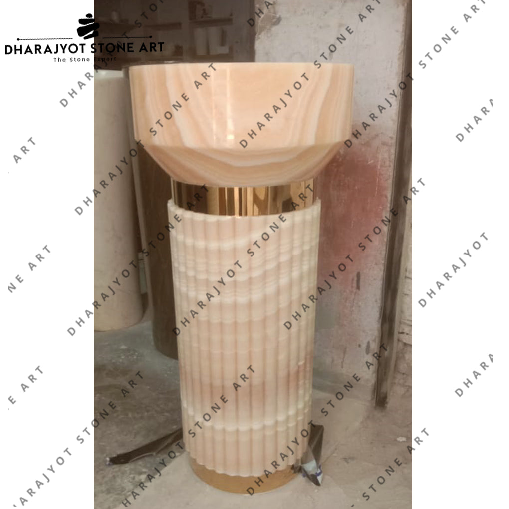 Hand Carving Natural Stone Pedestal Wash Basin