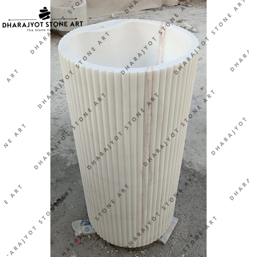 Natural White Marble Counter Floor Stand Wash Basin