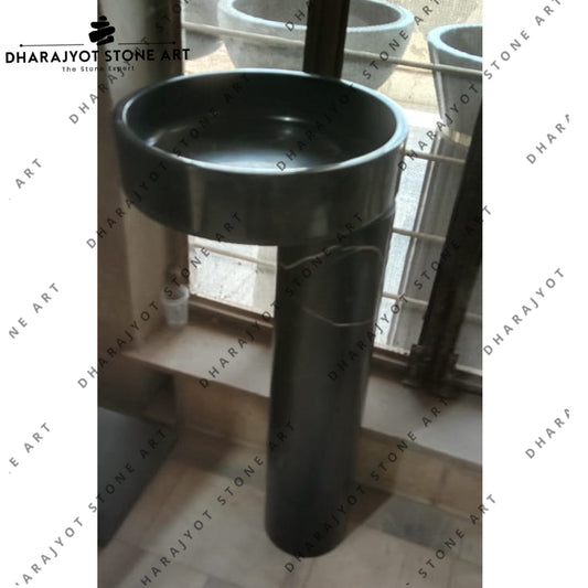 Black Granite Stone Pedestal Wash Basin