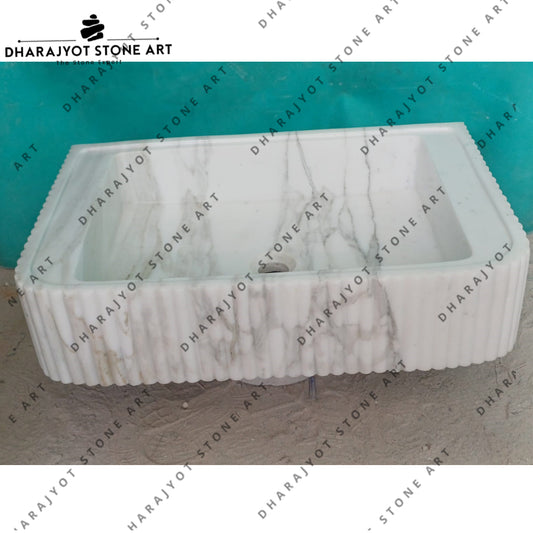 Nature Carrara White Marble Stone Bathroom Sink