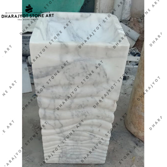 Marble Pedestal White Marble Freestanding Wash Basin