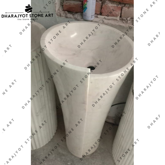 Customized Design Free Standing Natural Stone Carrara White Marble Pedestal Sink