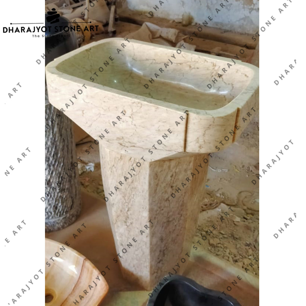 Outdoor Natural Yellow Granite Stone Pedestal Washbasin