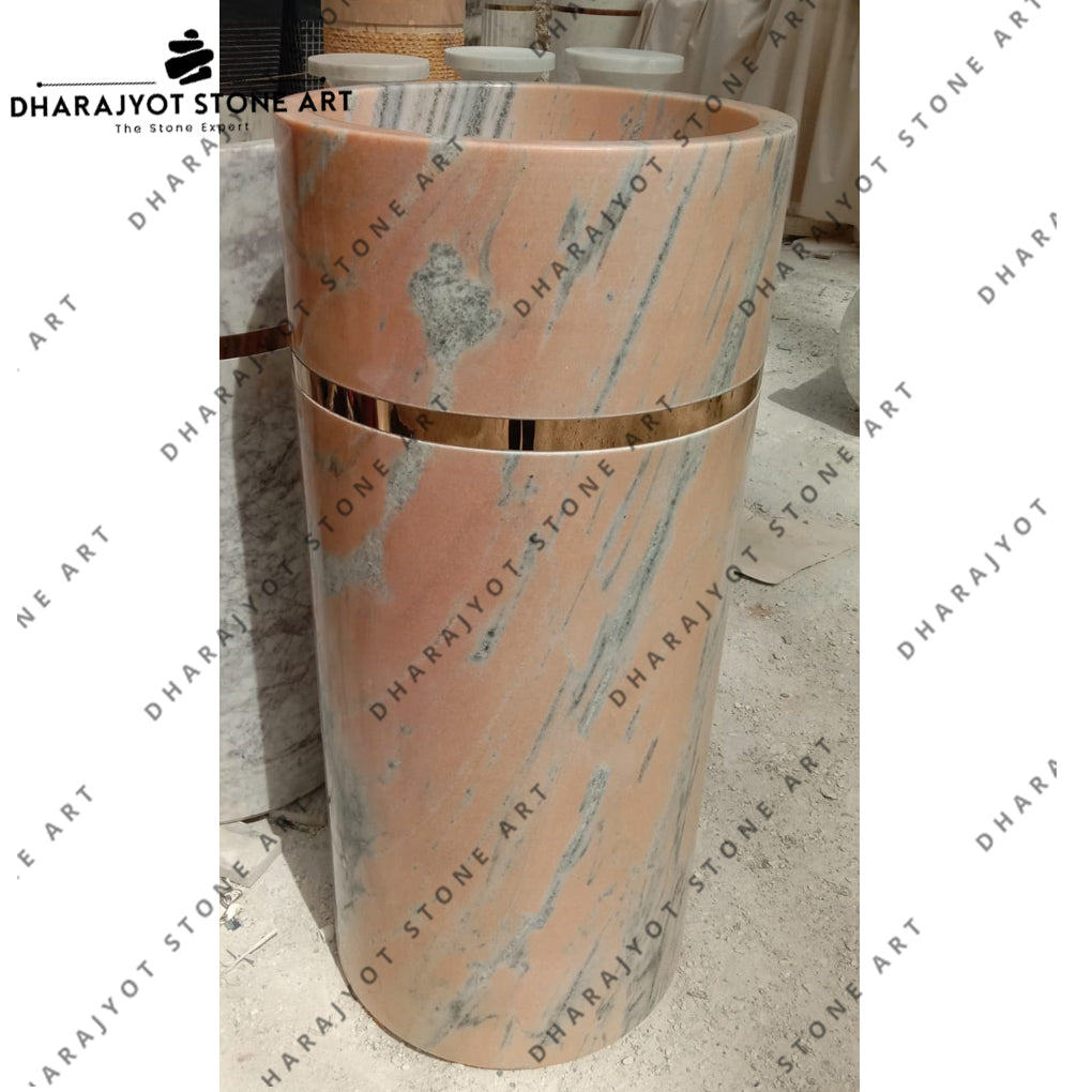 Natural Stone Marble Pedestal Freestanding Round Wash Basin