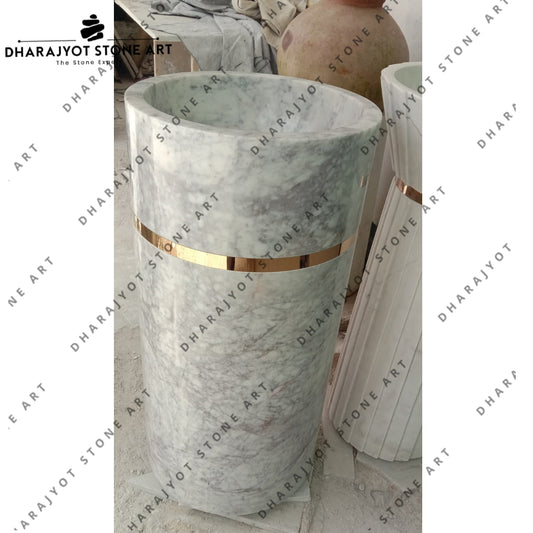 Natural Stone Carrara White Grey Marble Pedestal Sink