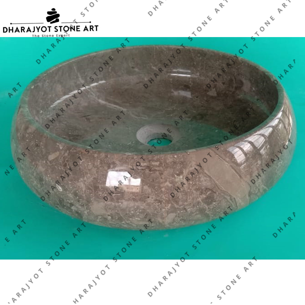 Natural Stone Honed Polished Brown Dark Marble Round Sinks