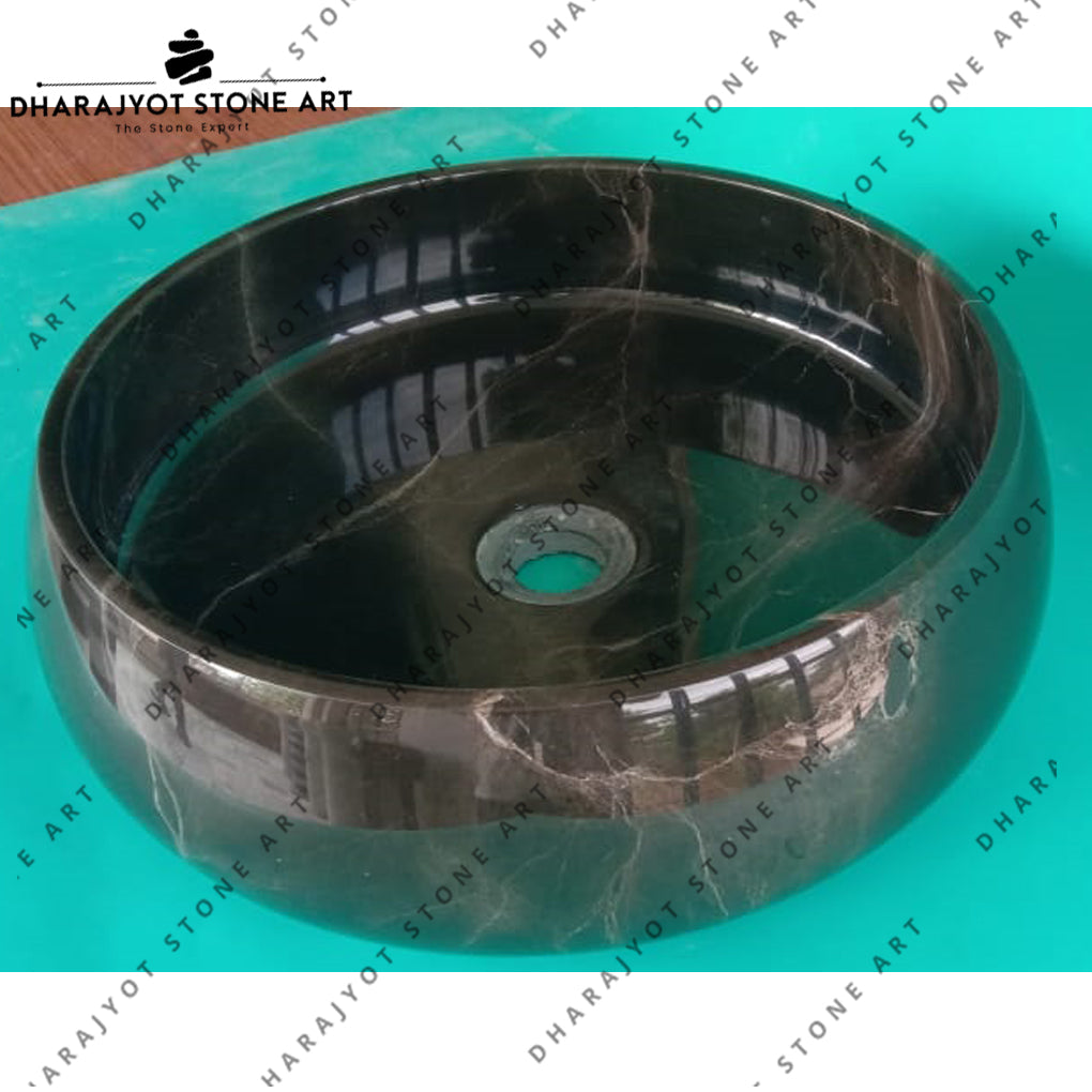 Polished Round Black Marble Stone Basin Sink