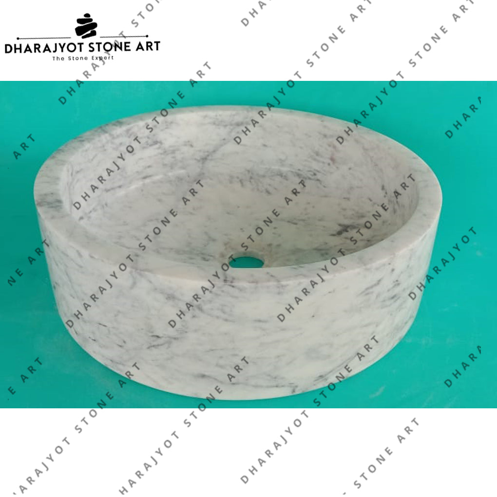 Natural Stone Hand Carved Polished White Marble Basin