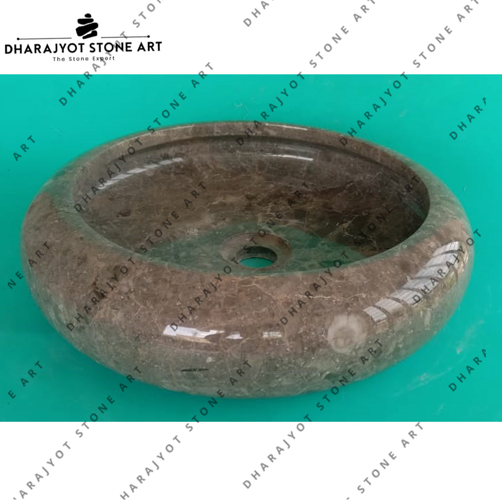 Natural Brown Marble Kitchen Round Wash Basin