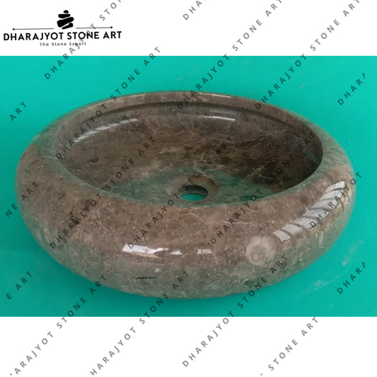 Natural Brown Marble Kitchen Round Wash Basin