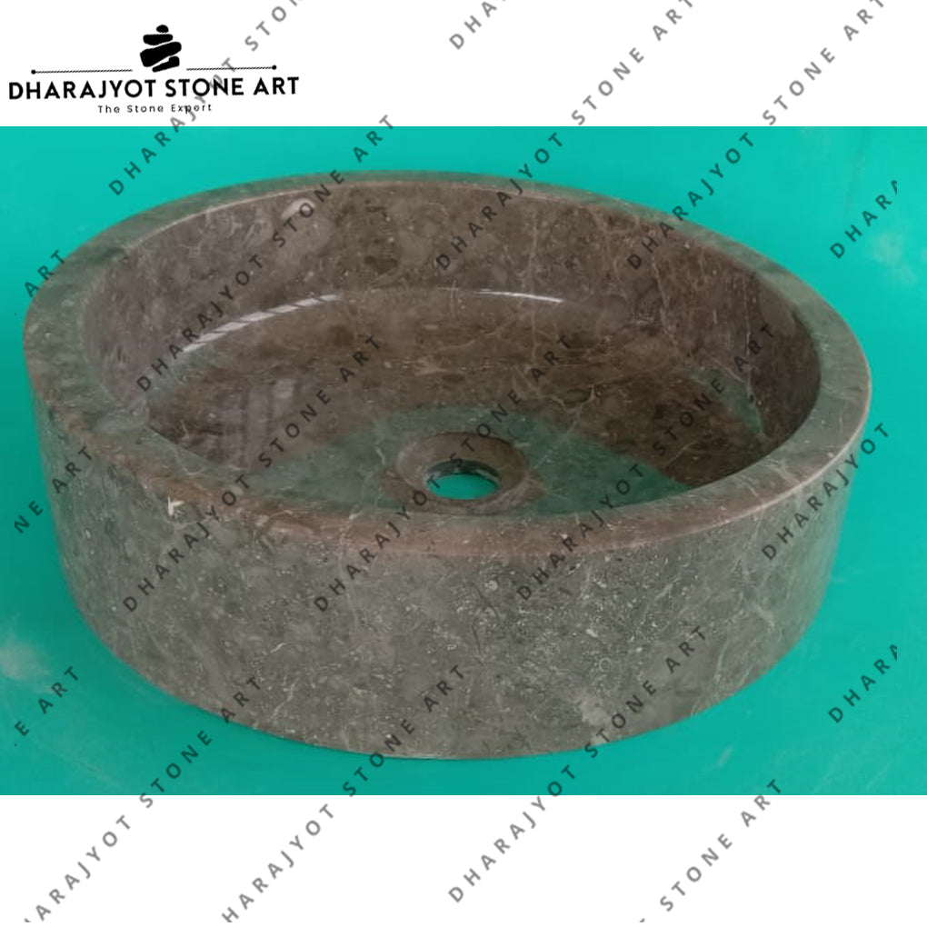 Natural Stone Hand Carved Polished Brown Marble Basin