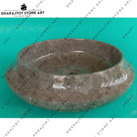 Handmade Natural Brown Marble Bathroom Round Marble Basin Sink