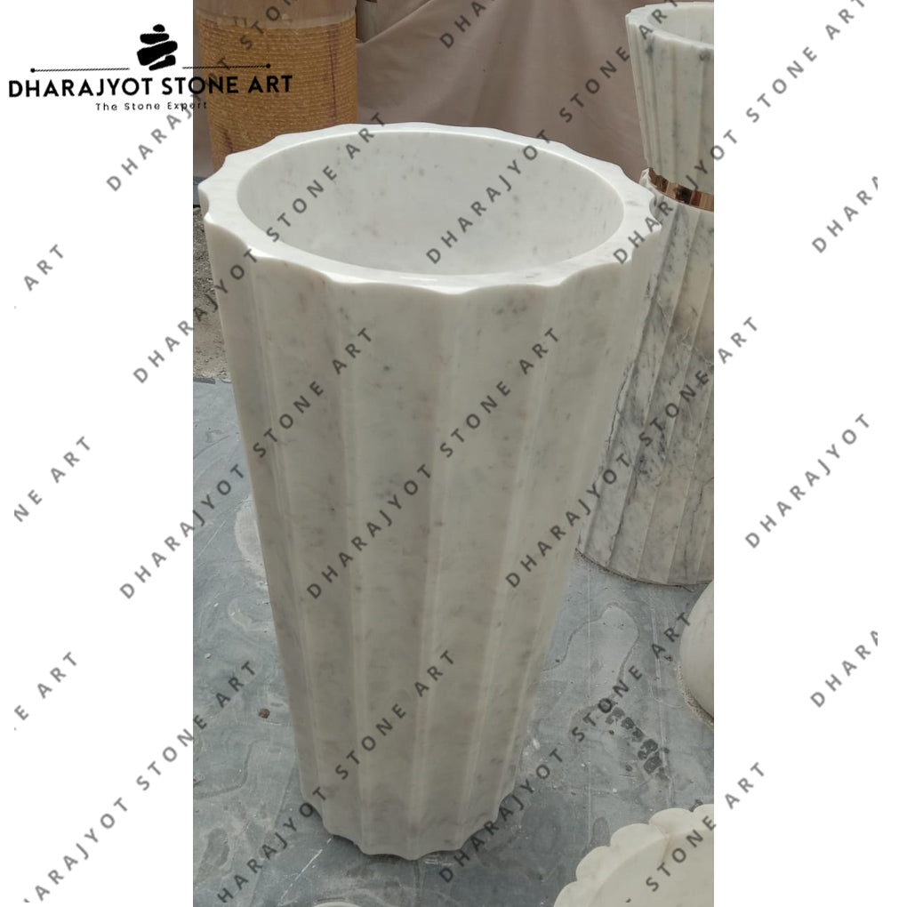 Free Stand Wash Basin Modern White Marble Pedestal Sink