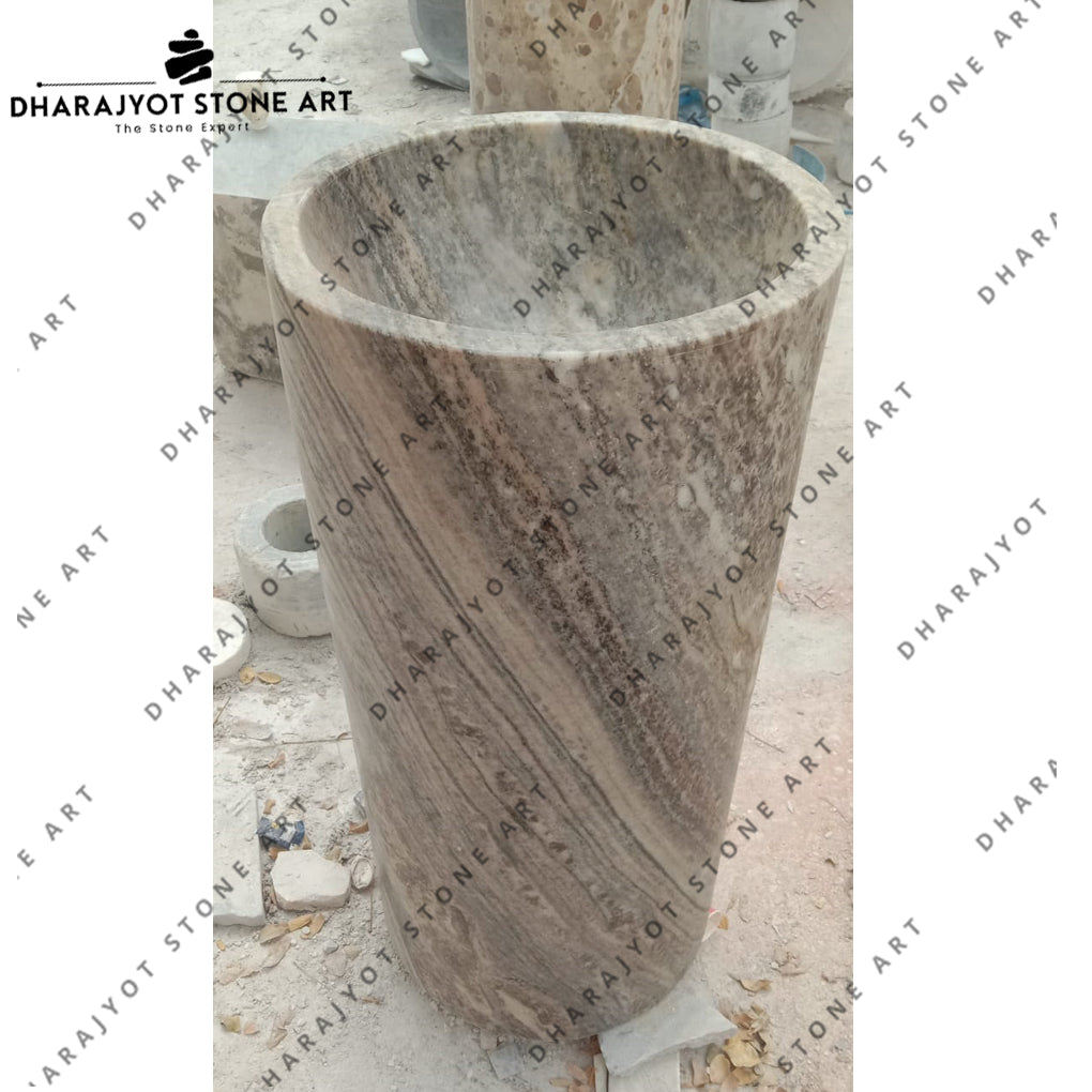 Natural Pedestal Brown Marble Stone Pedestal Bathroom Basin