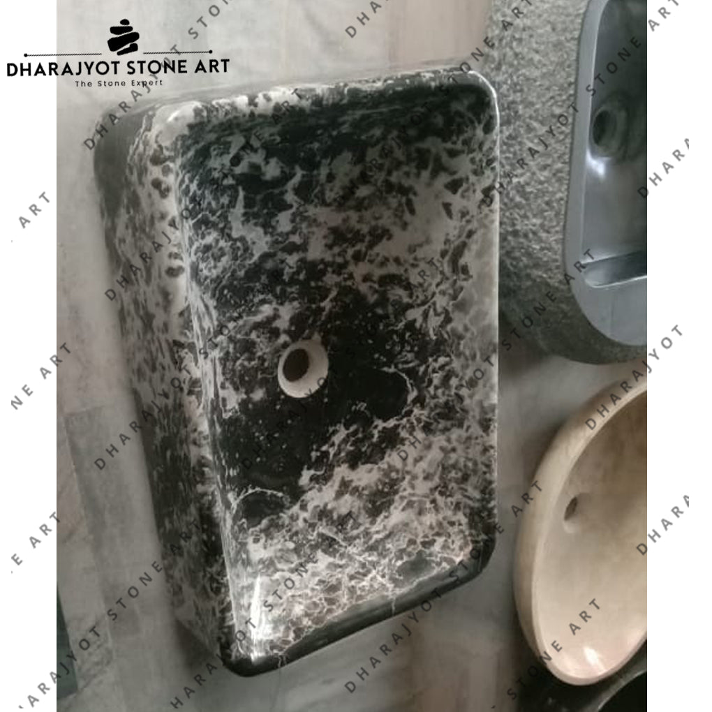 Polishing Italian Design Black Granite Stone Basin Sink for Bathroom