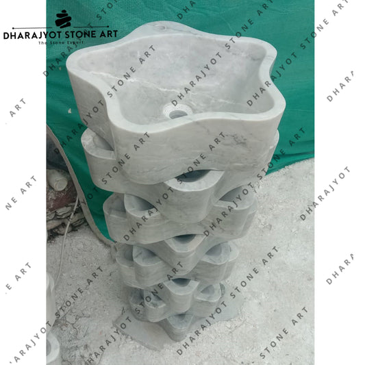 2024 New Sink Design Irregular Shape Standing Overlay White Marble Sink Basin