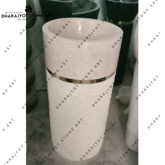 Modern Design Marble Hand Carved Italian Carrara Pedestal Sink