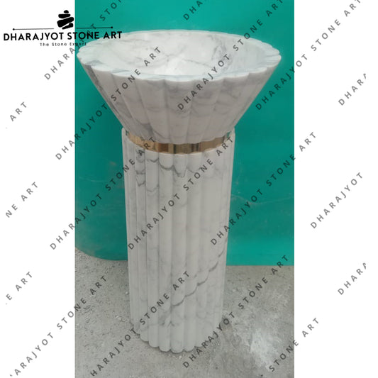 2024 Italian White Marble Standing Sink Washbasin