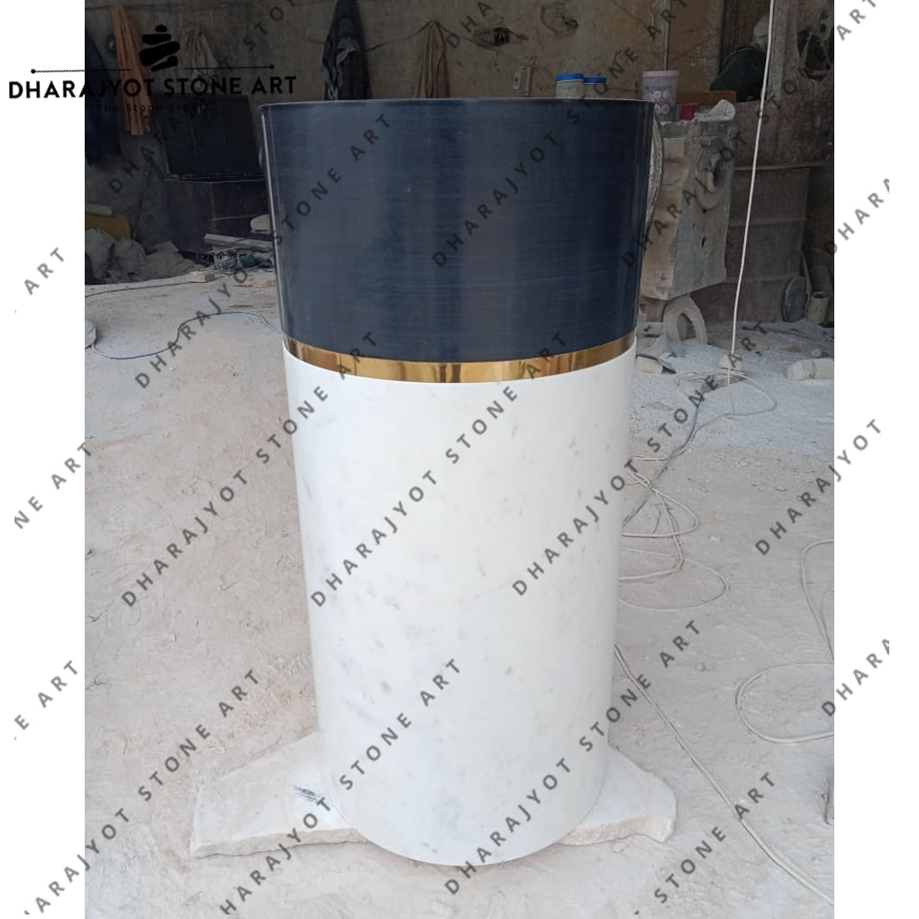 Luxury Design Cararra White & Black Marble Pedestal Sink