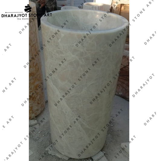 Free Standing White Marble Stone Pedestal Basin