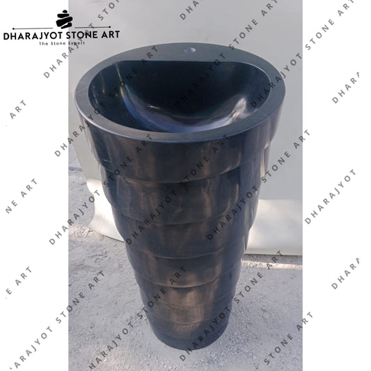 3 Feet Black Marble Pedestal Wash Basin