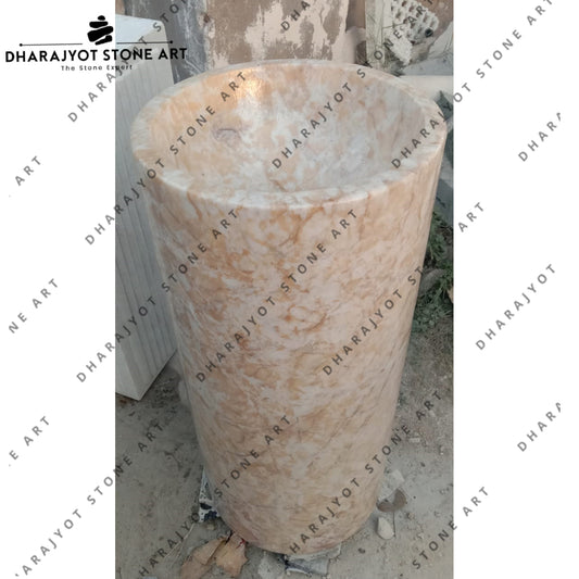 Brown Marble Stone Free Standing Pedestal Wash Basin