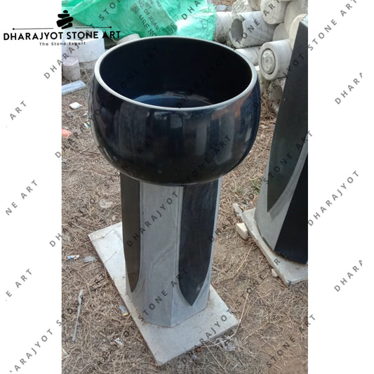 Natural Stone Pedestal Sink Black Marble Free Standing Basin