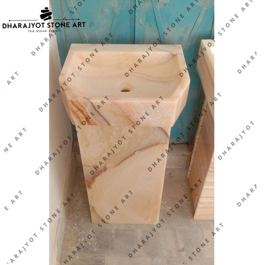 Custom Square Marble Bathroom Hand Wash Pedestal Basin