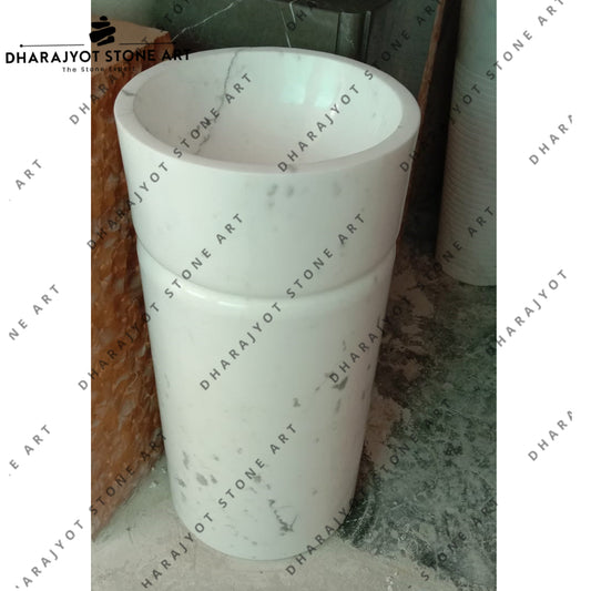 Professional Natural Stone Carrara White Marble Pedestal Sink