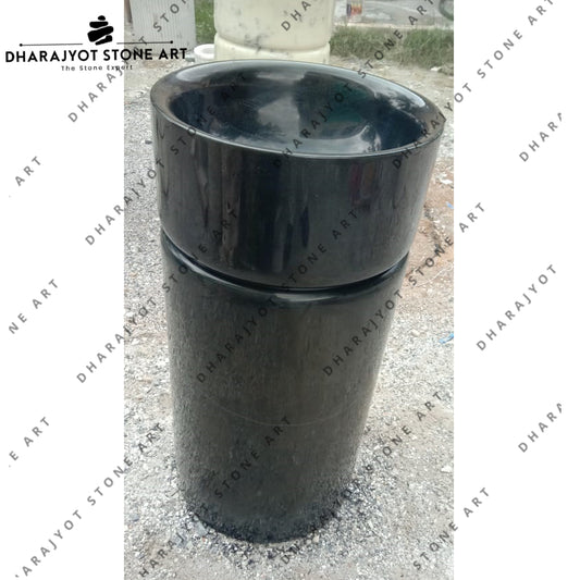 Professional Natural Stone Carrara Black Marble Pedestal Sink