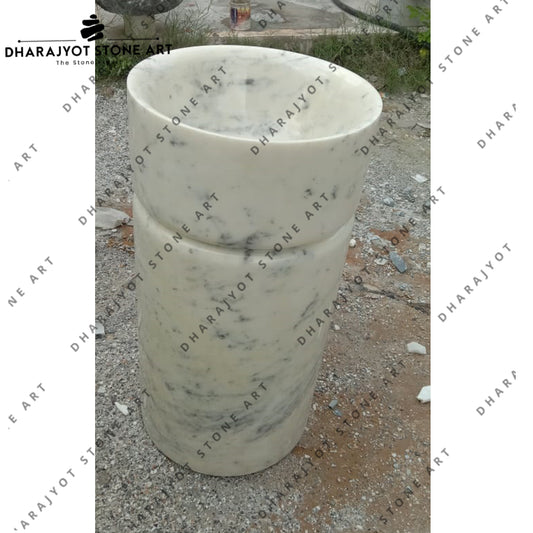 Natural White Marble Colour Unique Design Floor Standing Pedestal Basin