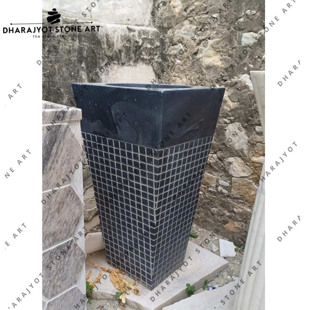 Free Standing Black Marble Pedestal Washbasin