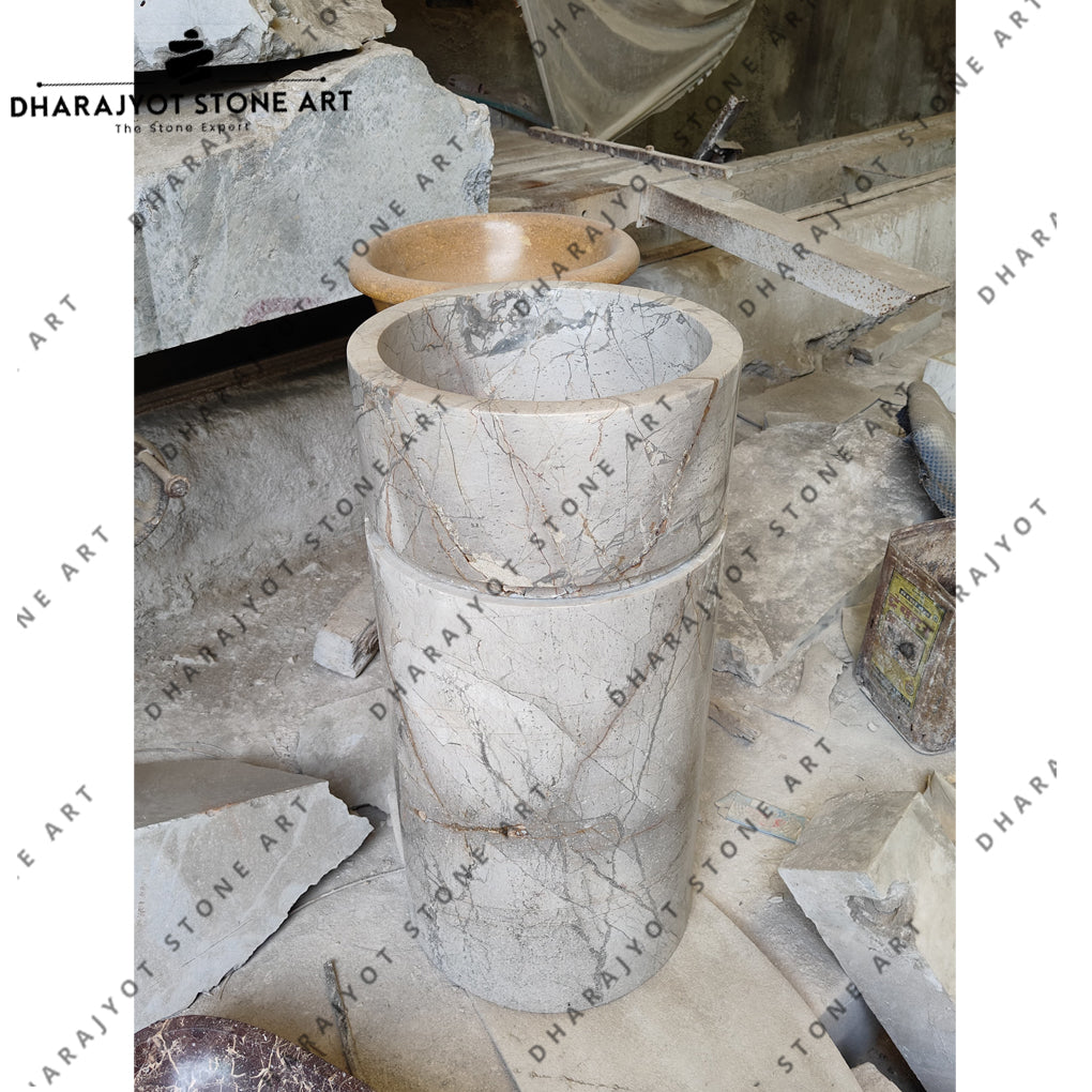 Modern Handcrafted Natural Stone Pedestal Wash Basin
