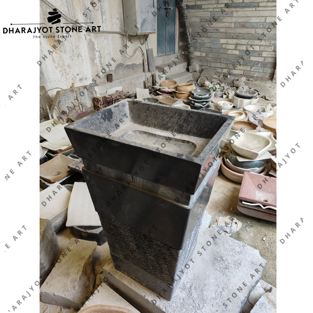 Handcrafted Natural Stone Design Pedestal Wash Basin