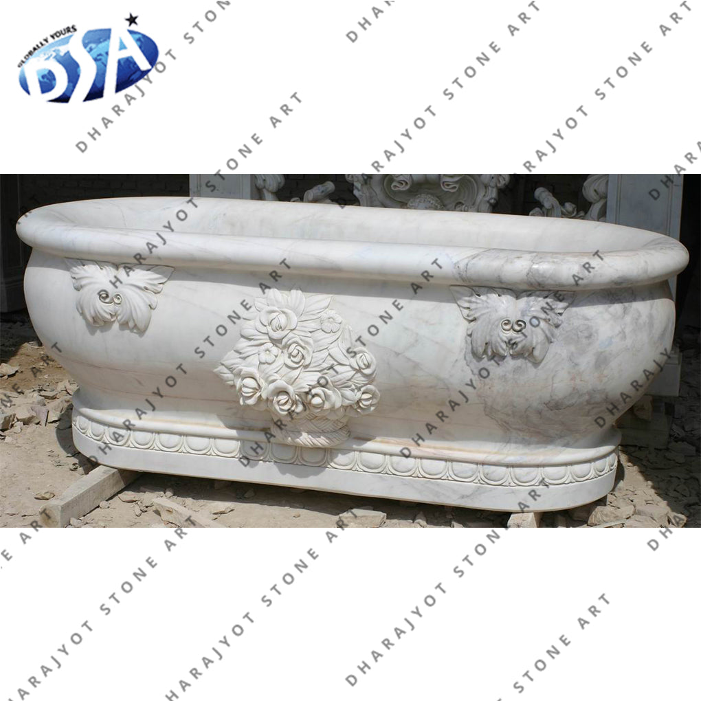 Hand Carved White Marble Bathtub