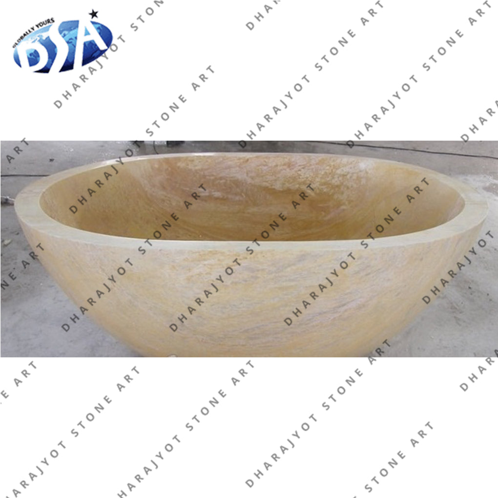 Polished Natural Stone Golden Freestanding Bathtub