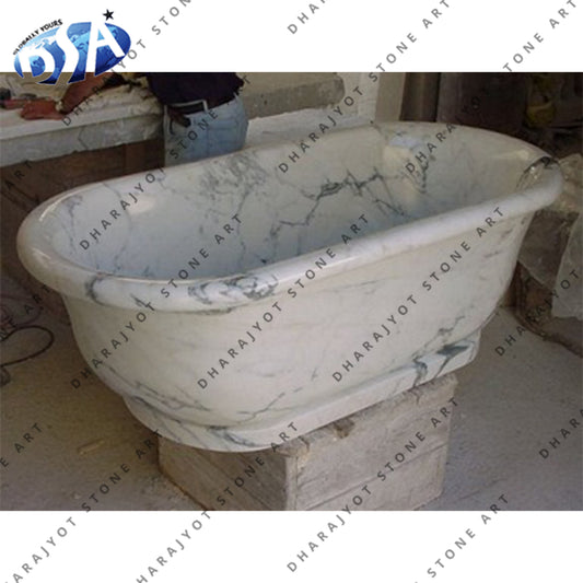 Hand Carved White Grey Marble Stone Bathtub